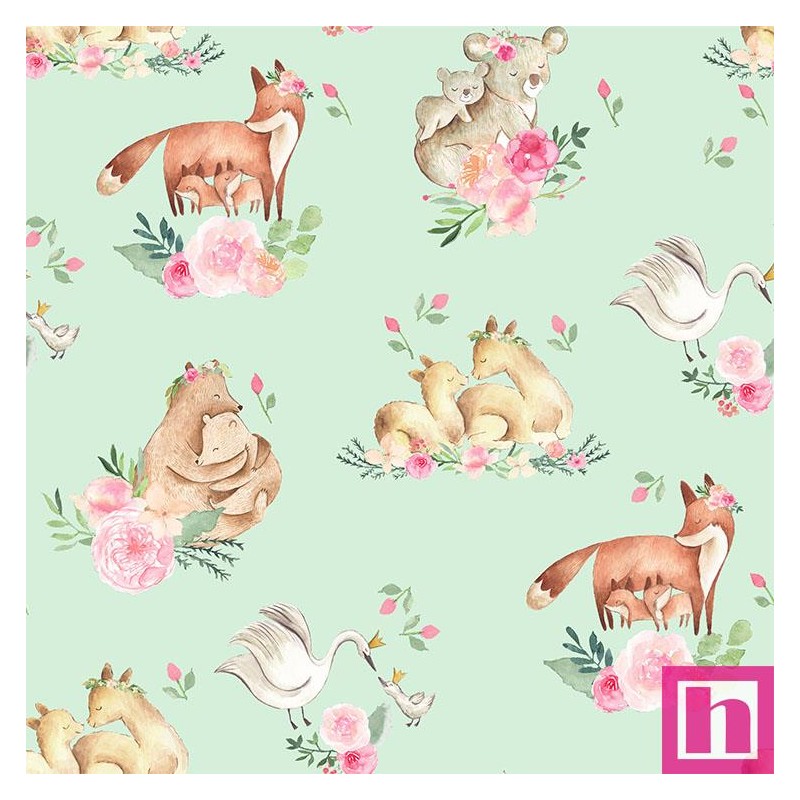 67042 TEJIDO ESTAMPADO MARLENE (01) 1.40 M. 110 GR/M2. ALGODON 100% MENTA Venta en piezas de 10.00 M