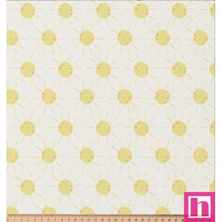 67113 TEJIDO ESTAMPADO ADELINE (01) 1.50 M. 115 GR/M2. ALGODON 100% BLANCO/AMARILLO Venta en piezas de 10.00 M