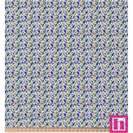 67124 TEJIDO ESTAMPADO GILES (02) 1.50 M. 115 GR/M2. ALGODON 100% NATURAL/AZUL Venta en piezas de 10.00 M