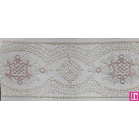 67173 ENTREDOS TUL BORDADO CLARA 60 MM. POLIESTER 100% MARFIL/ROSA Venta en piezas de 13.00 M
