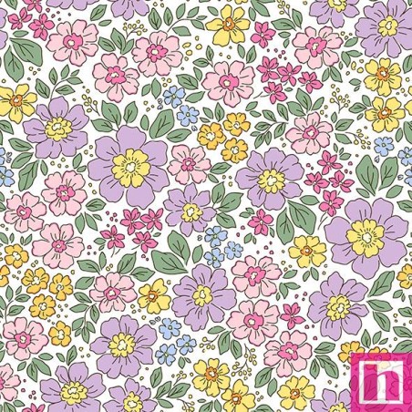 67197 TEJIDO ESTAMPADO LIBERTY AYANA (03) 1.40 M. 110 GR/M2. ALGODON 100% BLANCO/LILA Venta en piezas de 10.00 M