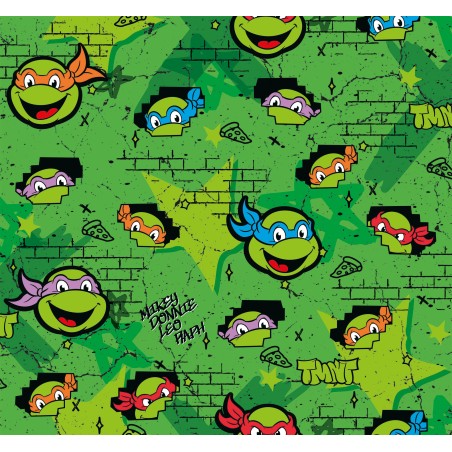 67239 TEJIDO ESTAMPADO TORTUGAS NINJA (00) 1.40 M. 130 GR/M2 ALGODON 100% VERDE Venta en piezas de 6.00 M