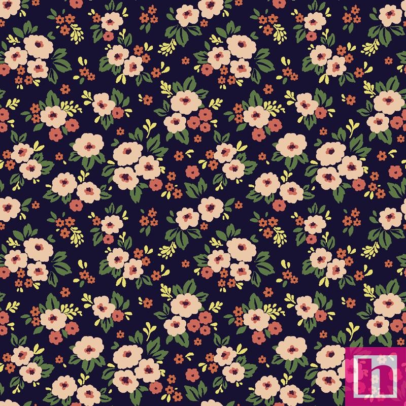 67468 TEJIDO ESTAMPADO LIBERTY LYANA (02) 1.40 M. 110 GR/M2. ALGODON 100% NEGRO Venta en piezas de 10.00 M
