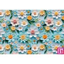 67499 PERCALE ESTAMPADO 3D ANEMONE (02) 1.50 M. 115 GR/M2. ALGODON 100% AZUL/MULTI Venta en piezas de 10.00 M