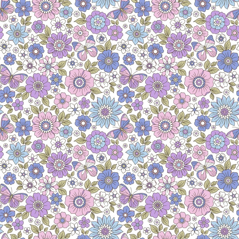 67892 TEJIDO ESTAMPADO LIBERTY BRISEIDA (02) 1.40 M. 110 GR/M2. ALGODON 100% LILA Venta en piezas de 10.00 M