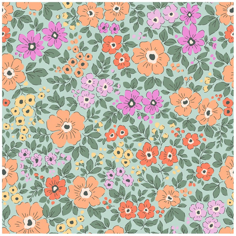 67896 TEJIDO ESTAMPADO LIBERTY AKINA (02) 1.40 M. 110 GR/M2. ALGODON 100% VERDE Venta en piezas de 10.00 M