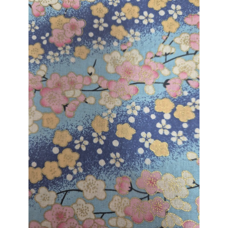 68166 TEJIDO ESTAMPADO LOTUS (01) 1.45 M. 155 GR/M2. ALGODON 100% CELESTE/DORADO Venta en piezas de 10.00 M