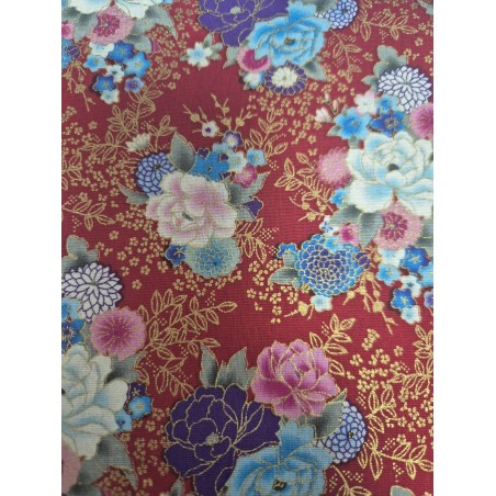 68170 TEJIDO ESTAMPADO LOTUS (05) 1.45 M. 155 GR/M2. ALGODON 100% ROJO/DORADO Venta en piezas de 10.00 M