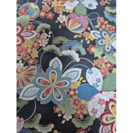 68171 TEJIDO ESTAMPADO LOTUS (06) 1.45 M. 155 GR/M2. ALGODON 100% NEGRO/DORADO Venta en piezas de 10.00 M