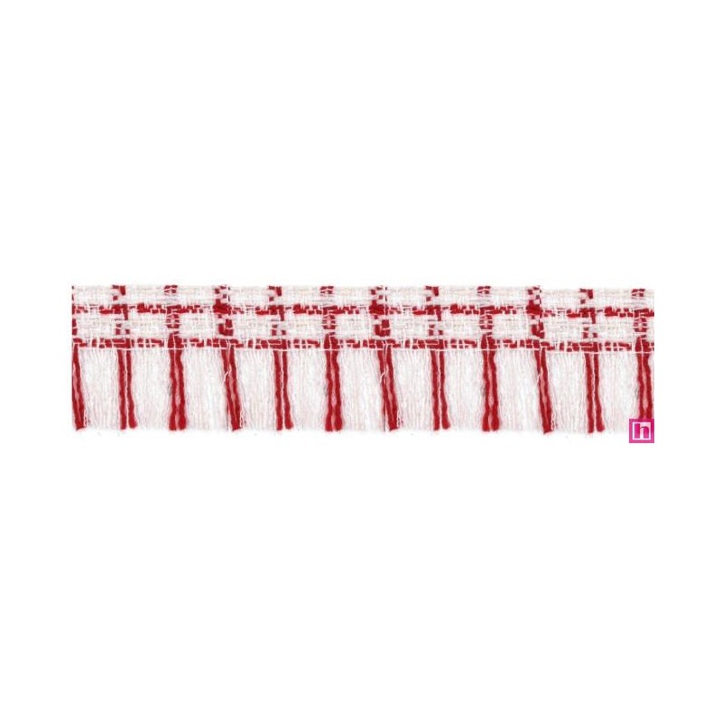 901034-09 FLECO FANTASIA JASIRA 45 MM. POLIESTER 100% NATURAL/ROJO Venta en piezas de 10.00 M