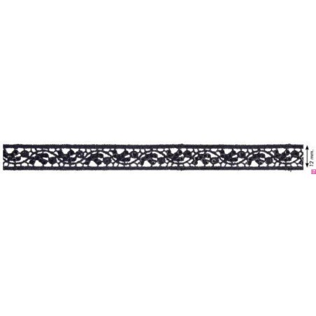 908249-0002 GALON GUIPUR FANTASIA AICHA 12 MM. POLIESTER + POLIETILENO NEGRO Venta en piezas de 13.70 M