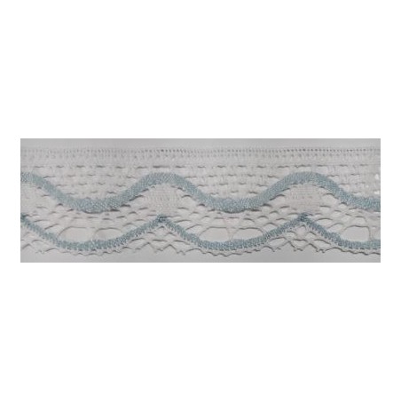 9622-001 PUNTILLA BOLILLO KEILY 45 MM. POLIESTER 100% BLANCO/CELESTE Venta en piezas de 25.00 M