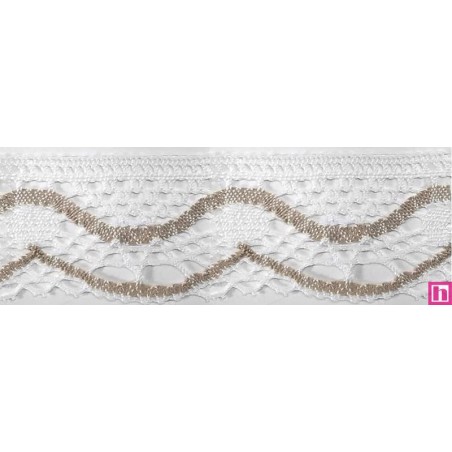 9622-003 PUNTILLA BOLILLO KEILY 45 MM. POLIESTER 100% BLANCO/CAMEL Venta en piezas de 25.00 M