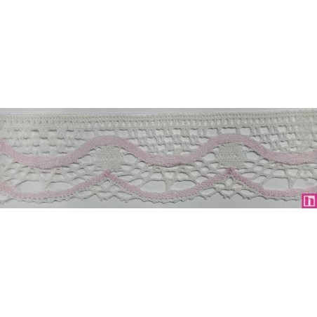 9622-005 PUNTILLA BOLILLO KEILY 45 MM. POLIESTER 100% MARFIL/ROSA Venta en piezas de 25.00 M