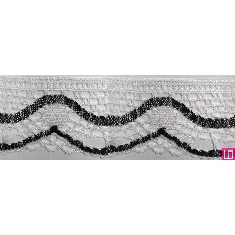9622-008 PUNTILLA BOLILLO KEILY 45 MM. POLIESTER 100% BLANCO/MARINO Venta en piezas de 25.00 M