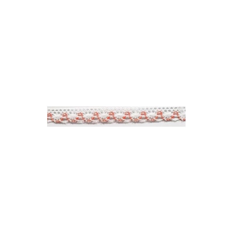 9623-34 PUNTILLA BOLILLO ACHIOTE 15 MM. POLIESTER 100% BLANCO/NARANJA Venta en piezas de 25.00 M
