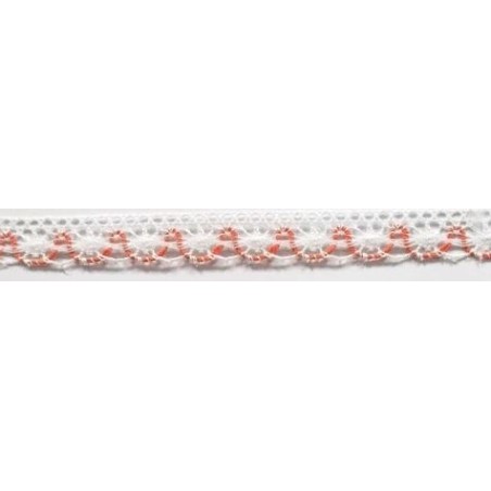 9623-34 PUNTILLA BOLILLO ACHIOTE 15 MM. POLIESTER 100% BLANCO/NARANJA Venta en piezas de 25.00 M
