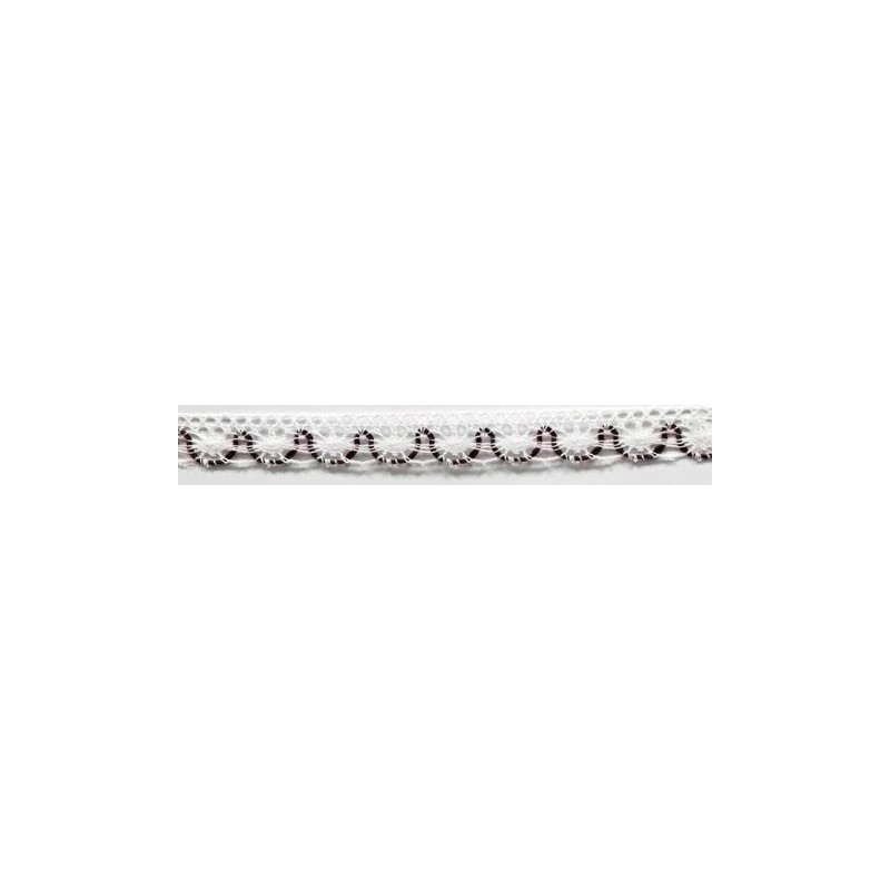 9623-36 PUNTILLA BOLILLO ACHIOTE 15 MM. POLIESTER 100% BLANCO/GRANATE Venta en piezas de 25.00 M