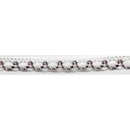 9623-36 PUNTILLA BOLILLO ACHIOTE 15 MM. POLIESTER 100% BLANCO/GRANATE Venta en piezas de 25.00 M