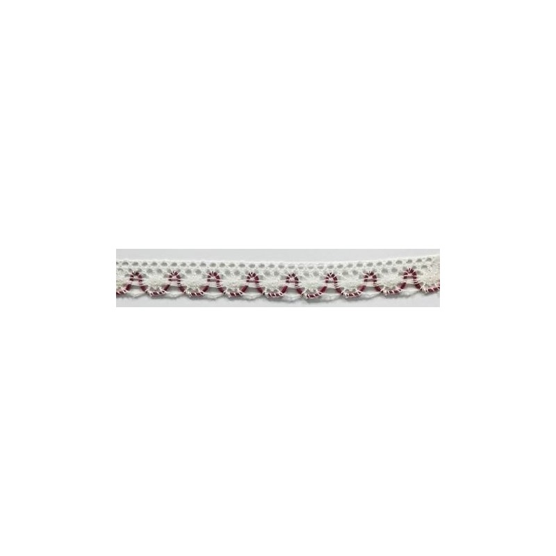 9623-45 PUNTILLA BOLILLO ACHIOTE 15 MM. POLIESTER 100% MARFIL/ROJO Venta en piezas de 25.00 M