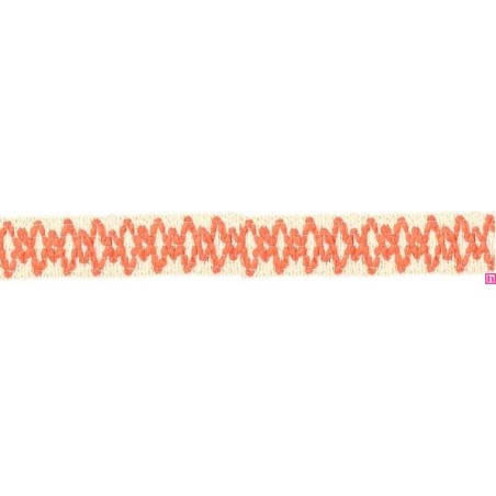 9669-118 GALON FANTASIA JOHARI 30 MM. ALGODON RECICLADO 60%-VISCOSA 40% NATURAL/NARANJA Venta en piezas de 12.50 M