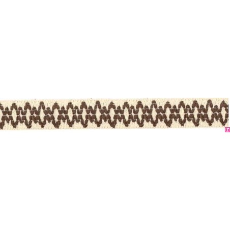 9669-222 GALON FANTASIA JOHARI 30 MM. ALGODON RECICLADO 60%-VISCOSA 40% NATURAL/CHOCOLATE Venta en piezas de 12.50 M