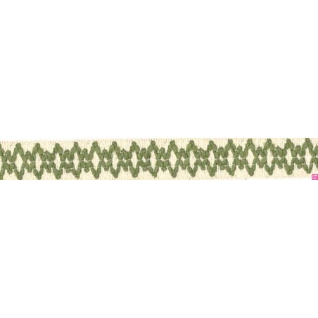 9669-347 GALON FANTASIA JOHARI 30 MM. ALGODON RECICLADO 60%-VISCOSA 40% NATURAL/VERDE Venta en piezas de 12.50 M