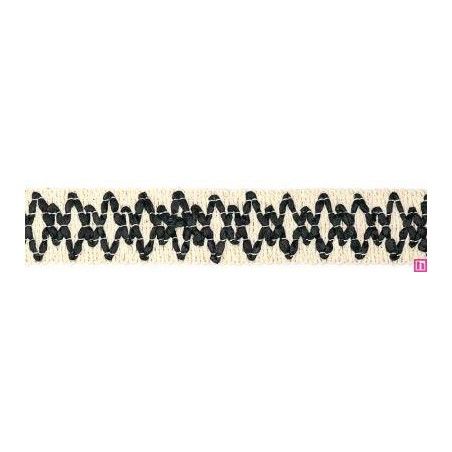 9669-92 GALON FANTASIA JOHARI 30 MM. ALGODON RECICLADO 60%-VISCOSA 40% NATURAL/NEGRO Venta en piezas de 12.50 M