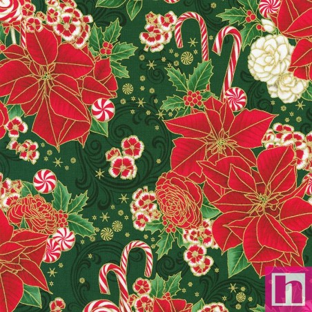 P135-SRKM-22945-274 PATCH. AMERICANO HOLIDAY FLOURISH PEPPERMINT TWIST (39) 110 CM. ALGODON 100% VERDE/ROJO/DORADO Venta en piez