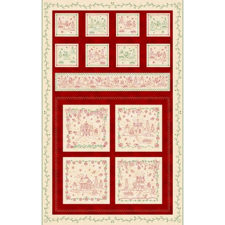 P17-MAS11090-RG PATCH. AMERICANO CHRISTMASTIME (01) PANEL 70X110 CM. ALGODON 100% CREMA/ROJO Venta en piezas de 7.00 M
