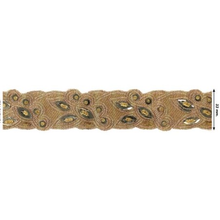 23782-01 GALON FANTASIA PORPENTINA 33 MM. POLIESTER+CRISTAL ORO Venta en piezas de 9.00 M