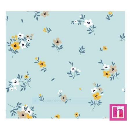 67049 DOBLE GASA ESTAMPADA THELMA (06) 135 CM. 128 GR/M2. ALGODON 100% CELESTE Venta en piezas de 6.00 M