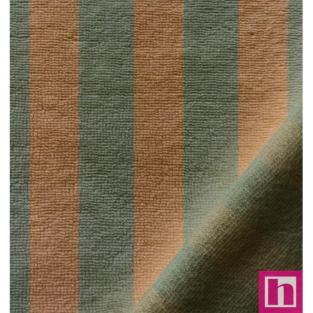 67393 RIZO RAYADO MICRO BAMBU MARBELLA (03) 1.50 M. 305 GR/M2. ALG.45%-POL.45%-BAMBU 10% VERDE/CAMEL Venta en piezas de 10.00 M