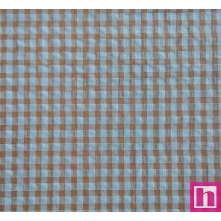 67410 VICHY SEERSUKER WINKER (10) 150 CM. 150 GR/M2. ALG.ORG. 60%-POL.REC. 40% AZUL/MARRON Venta en piezas de 7.00 M