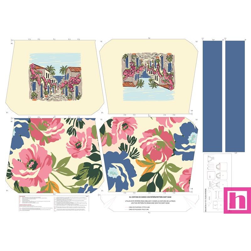 68117 TOTE BAGS FLOR FLORAL - REVERSIBLE Y REPELENTE AL AGUA (08) 45X50 CMS. POLIESTER 100% CREMA Venta en piezas de 1.00 U
