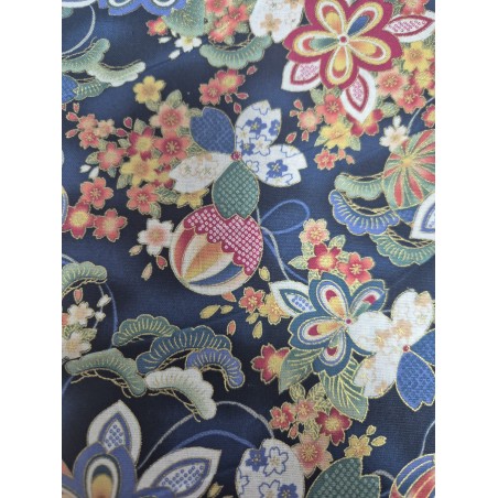 68168 TEJIDO ESTAMPADO LOTUS (03) 1.45 M. 155 GR/M2. ALGODON 100% MARINO/DORADO Venta en piezas de 10.00 M