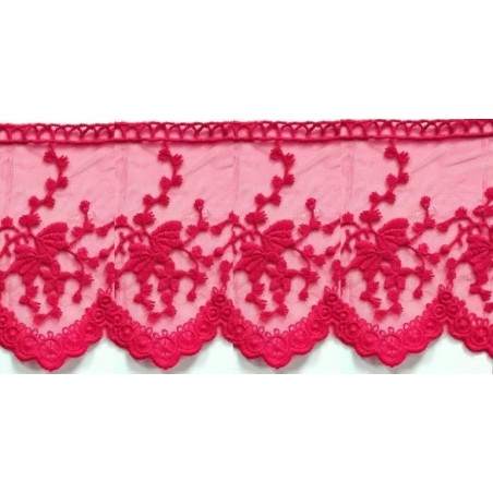725343-09 PUNTILLA TUL BORDADO KATARA 100 MM.ALGODON 50%-POLIAMIDA 50% ROJO Venta en piezas de 18.20 M