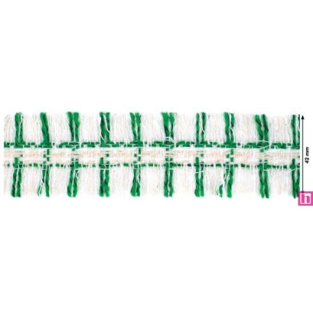 901033-13 GALON FLECO FANTASIA JASIRA 42 MM. POLIESTER 100% NATURAL/VERDE Venta en piezas de 10.00 M