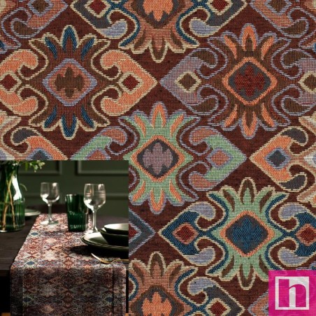 P94-3557-001 TEJIDO GOBELINO BOHEMIO (01) 150 CM. 320 GR/M2. POLIESTER 80%-ALGODON 20% MULTI Venta en piezas de 6.00 M