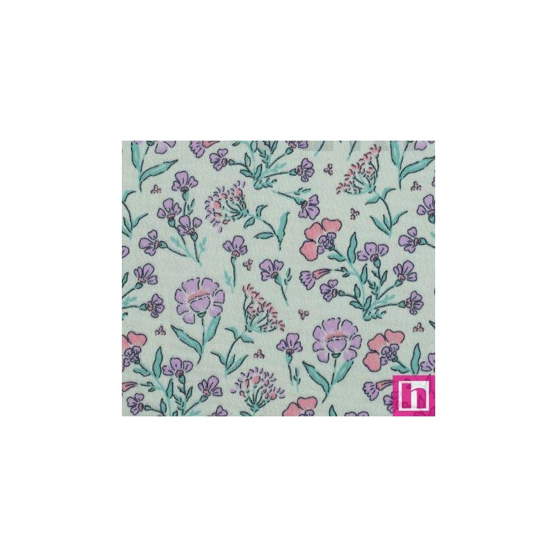 P94-4152-016 DOBLE GASA ESTAMPADA NALLELY (02) 135 CM. 125 GR/M2. ALGODON 100% VERDE/LILA Venta en piezas de 6.00 M