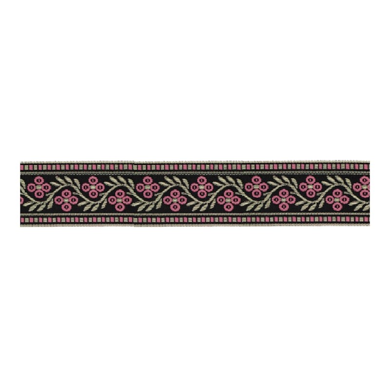 125620-68 CINTA JACQUARD SAMIR 30 MM. POLIESTER 100% NEGRO/ROSA Venta en piezas de 15.00 M