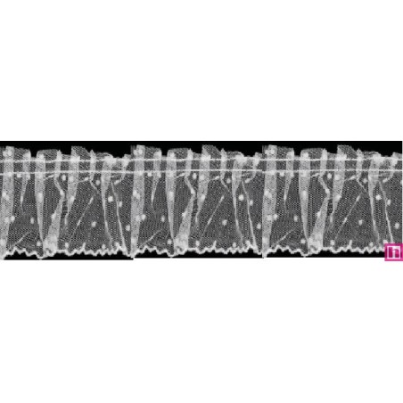 126952-001 VOLANTE TUL FRUNCIDO DOTIA 60 MM. POLIESTER 100% BLANCO Venta en piezas de 10.00 M