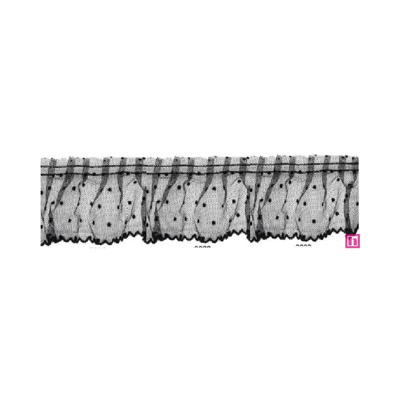 126952-002 VOLANTE TUL FRUNCIDO DOTIA 60 MM. POLIESTER 100% NEGRO Venta en piezas de 10.00 M