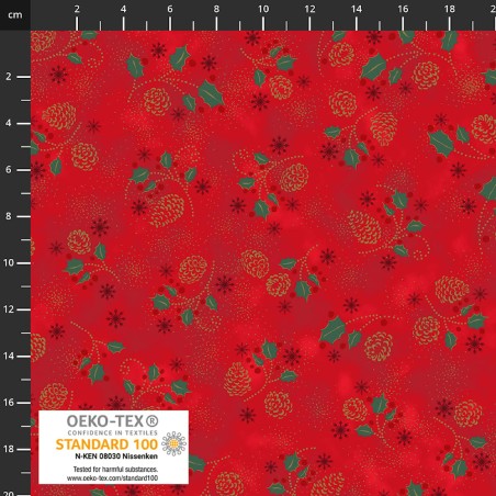 4593-402 PATCH.AMERICANO SNOW CRYSTALS (16) 110 CM. ALGODON 100% ROJO/DORADO METALLIC Venta en piezas de 6.00 M