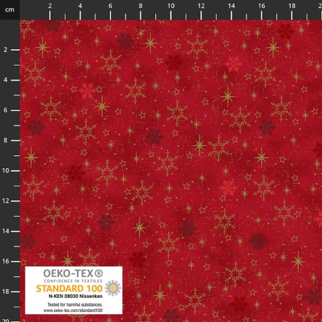 4593-403 PATCH.AMERICANO SNOW CRYSTALS (06) 110 CM. ALGODON 100% ROJO/DORADO METALLIC Venta en piezas de 6.00 M