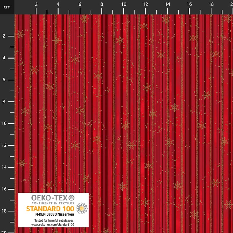 4593-415 PATCH.AMERICANO SNOW CRYSTALS (05) 110 CM. ALGODON 100% ROJO/DORADO METALLIC Venta en piezas de 6.00 M