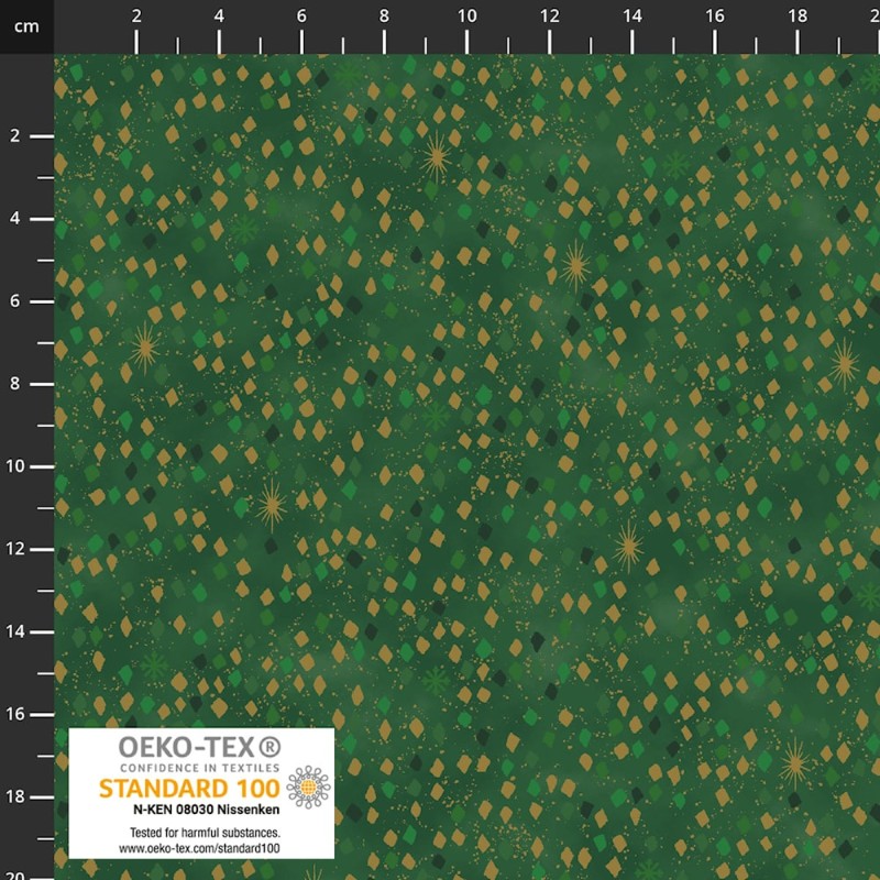 4593-803 PATCH.AMERICANO SNOW CRYSTALS (36) 110 CM. ALGODON 100% VERDE/DORADO METALLIC Venta en piezas de 6.00 M
