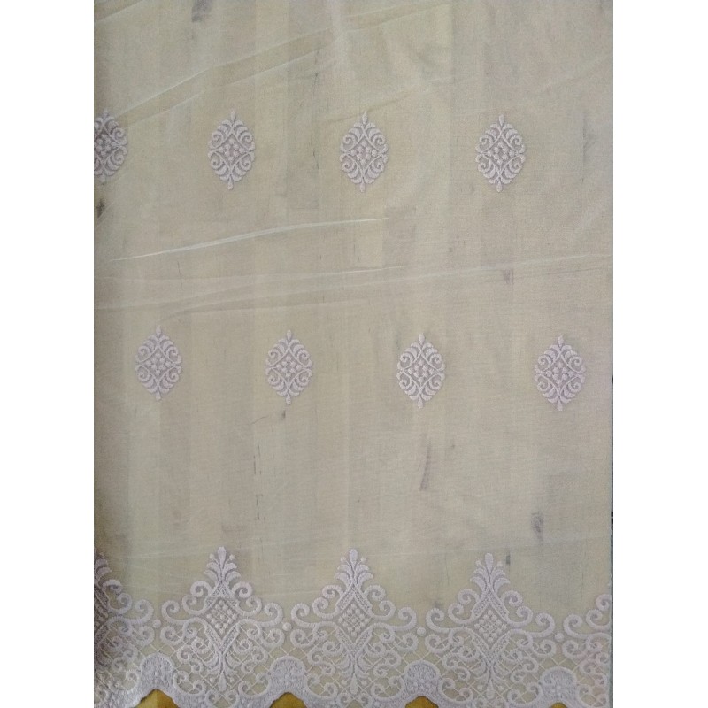 62875 TUL BORDADO AMBOS LADOS DILARA 1.50 MTS. POLIESTER 100% BEIG BORDADO ROSA Venta en piezas de 15.00 M