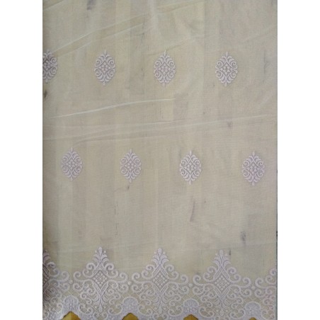 62875 TUL BORDADO AMBOS LADOS DILARA 1.50 MTS. POLIESTER 100% BEIG BORDADO ROSA Venta en piezas de 15.00 M