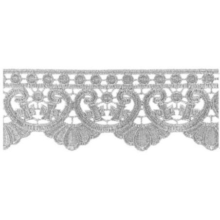 654719-101 PUNTILLA GUIPUR FANTASIA MAXWELL 60 MM. POLIESTER 100% PLATA Venta en piezas de 9.10 M